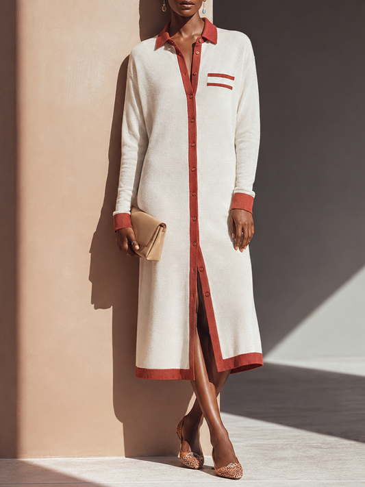 Women's Knit Contrast Collared Shirt Dress – House of Velari
