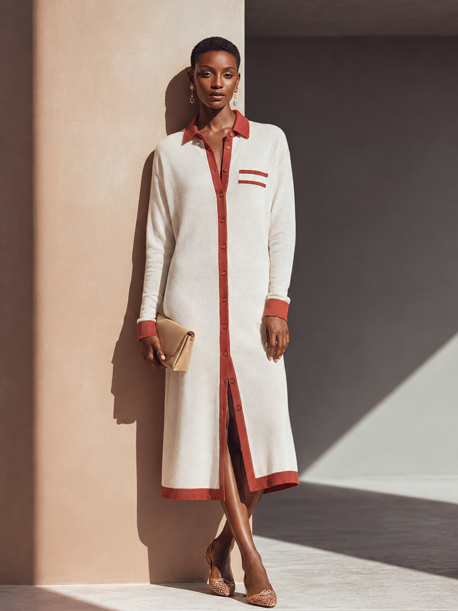 Women's Knit Contrast Collared Shirt Dress – House of Velari