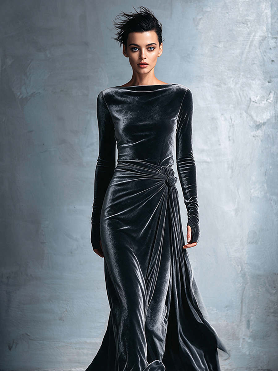 Women's Velvet Twist Knot Maxi Dress – House of Velari
