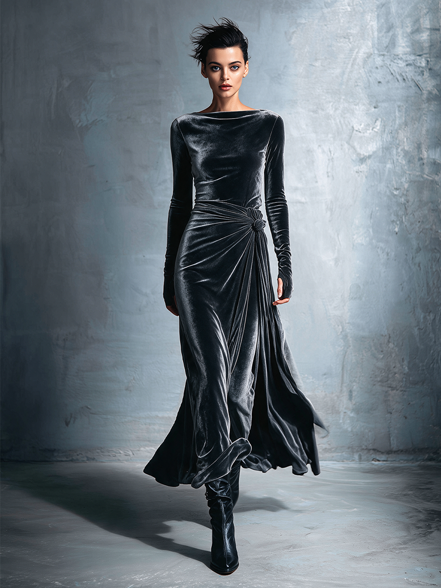 Women's Velvet Twist Knot Maxi Dress – House of Velari