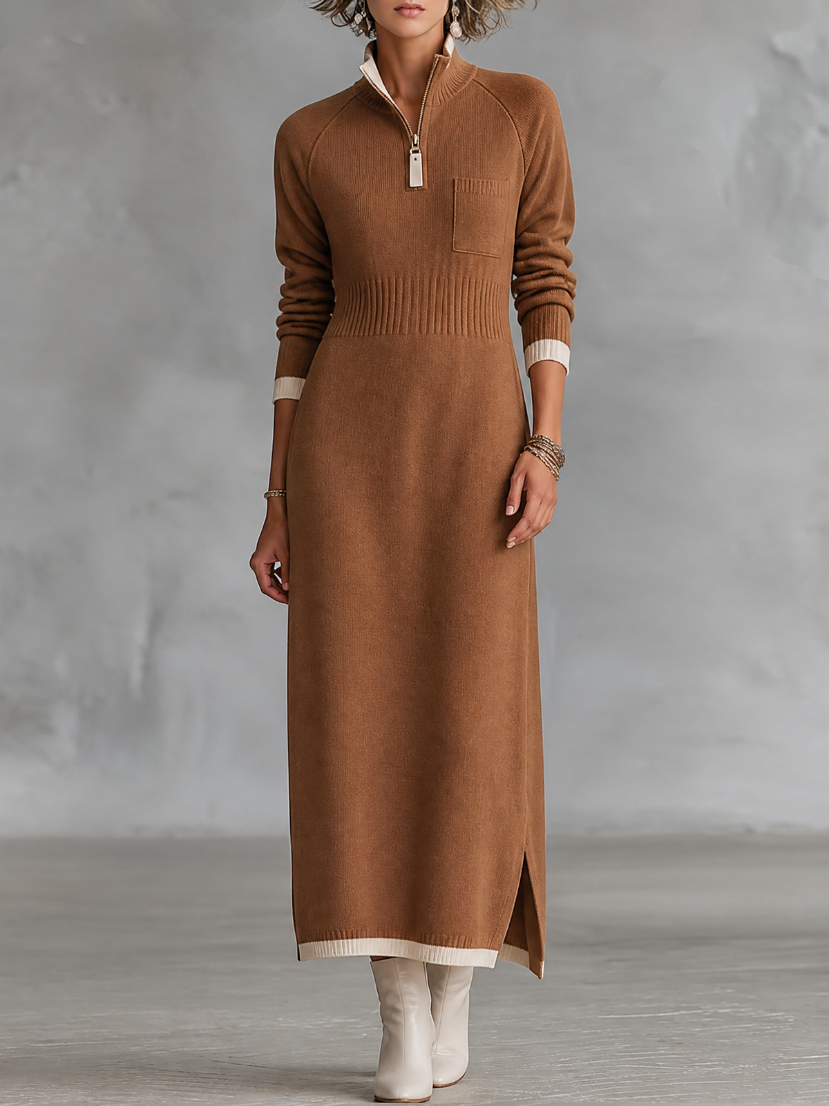 Women's Stand Collar Retro Color Maxi Dress – House of Velari