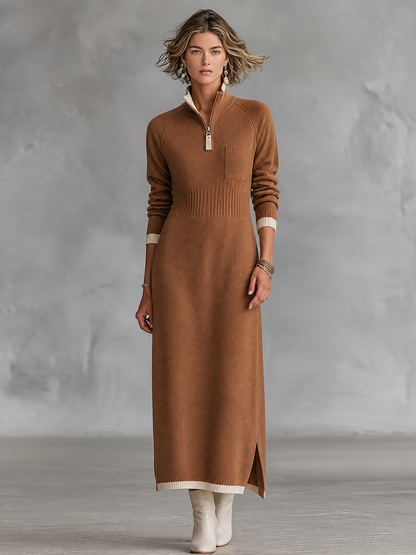 Women's Stand Collar Retro Color Maxi Dress – House of Velari