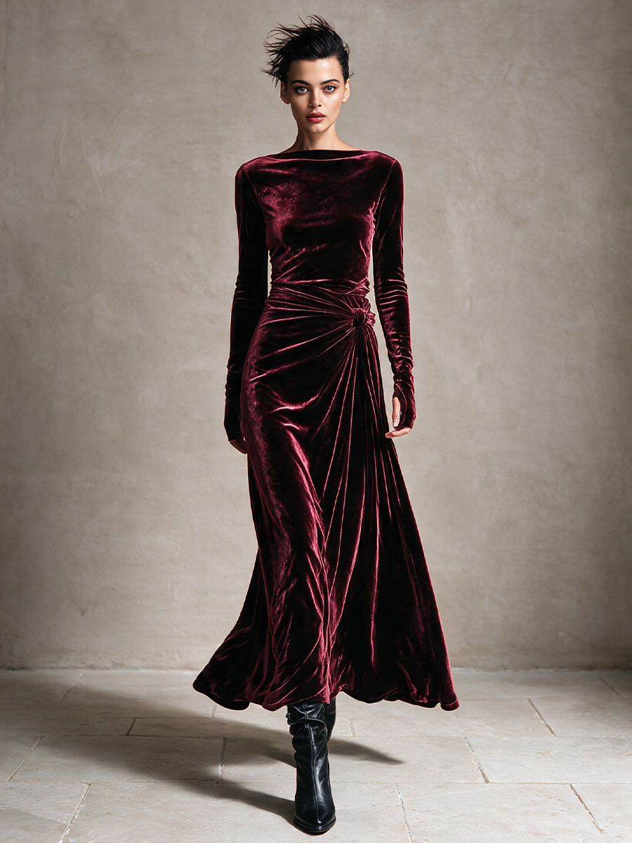 Women's Velvet Twist Knot Maxi Dress – House of Velari