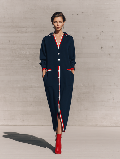 Women's Navy Long Sleeve Maxi Dress – House of Velari