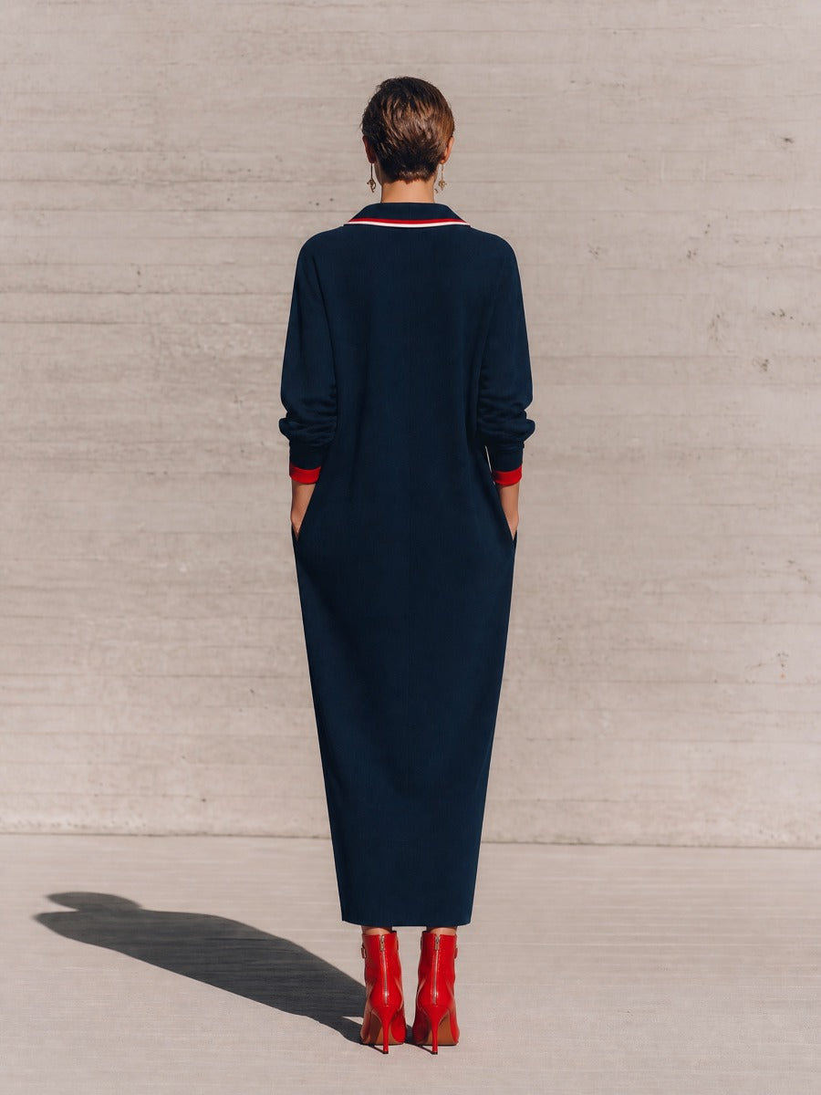 Women's Navy Long Sleeve Maxi Dress – House of Velari