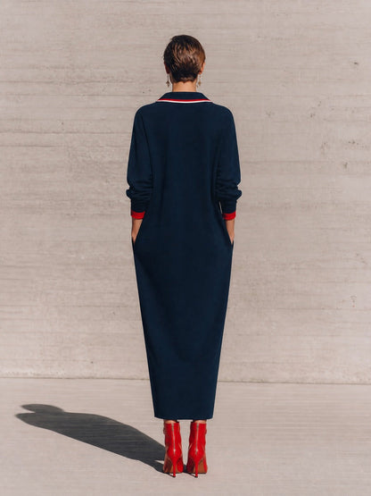 Women's Navy Long Sleeve Maxi Dress – House of Velari