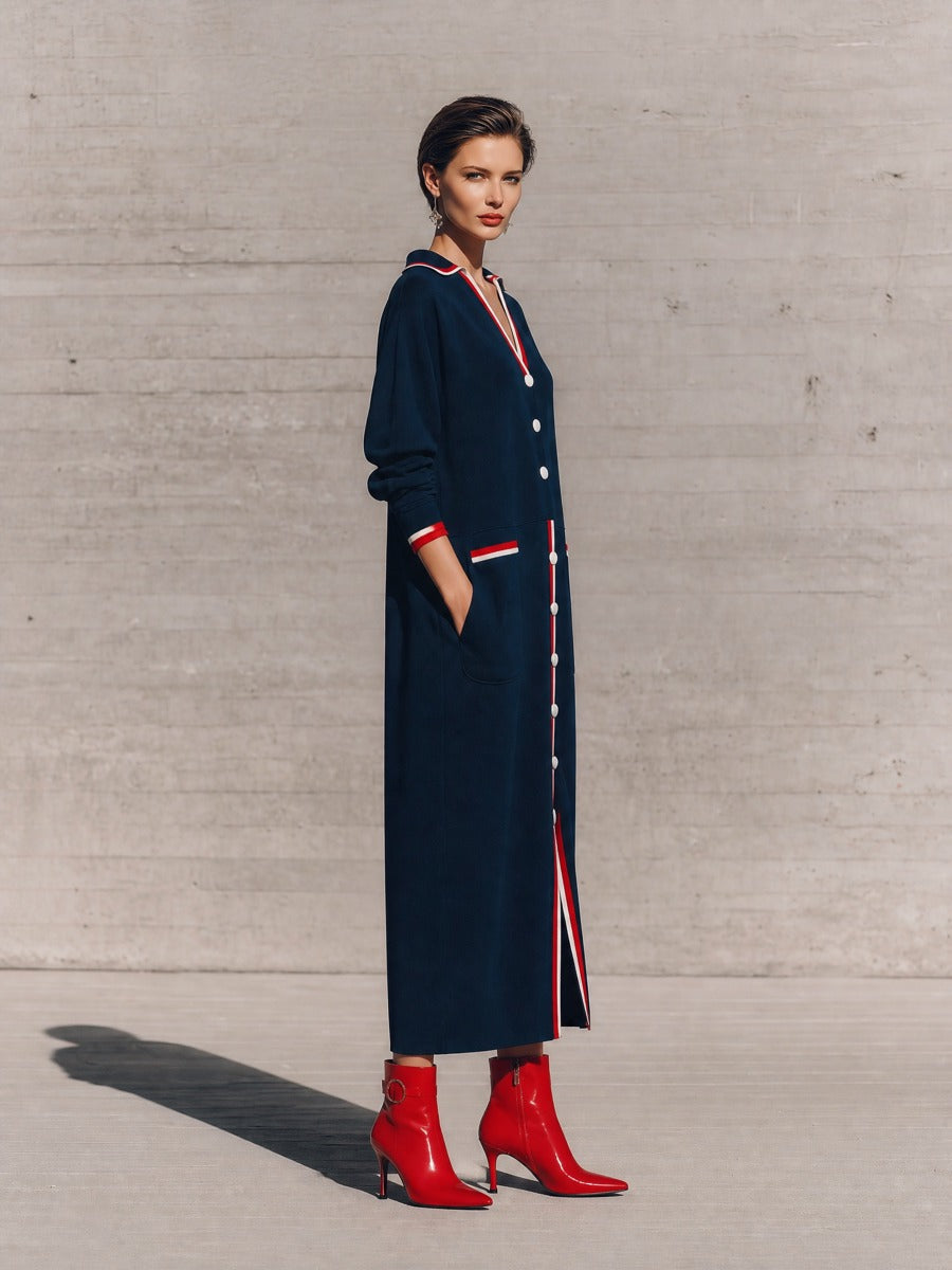 Women's Navy Long Sleeve Maxi Dress – House of Velari
