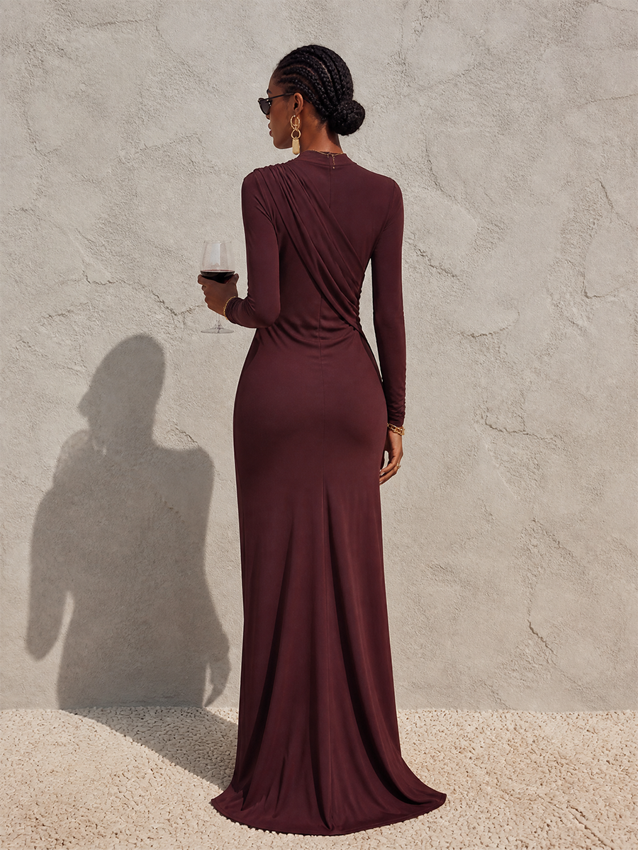 Women's Draped Mock Neck Maxi Dress – House of Velari