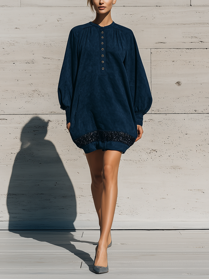 Women's Navy Sequin Long Sleeve Dress – House of Velari