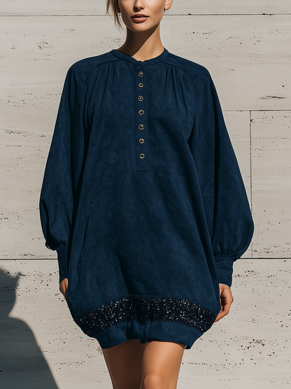 Women's Navy Sequin Long Sleeve Dress – House of Velari