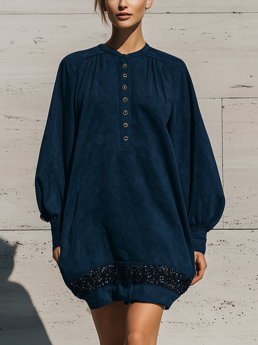 Women's Navy Sequin Long Sleeve Dress – House of Velari
