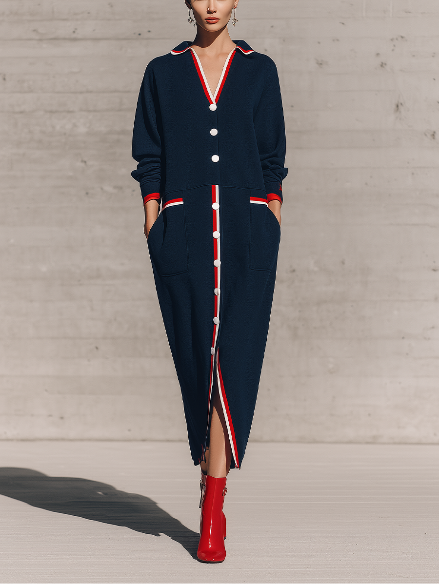 Women's Navy Long Sleeve Maxi Dress – House of Velari