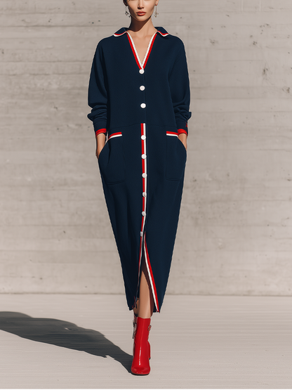 Women's Navy Long Sleeve Maxi Dress – House of Velari