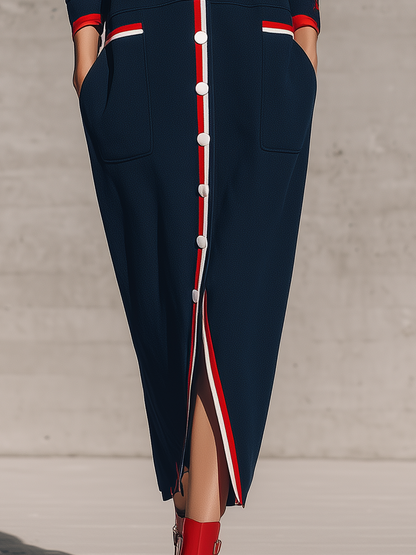 Women's Navy Long Sleeve Maxi Dress – House of Velari