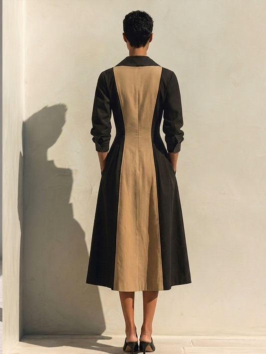 Women's Brown Cotton Long Sleeve Midi Dress – House of Velari