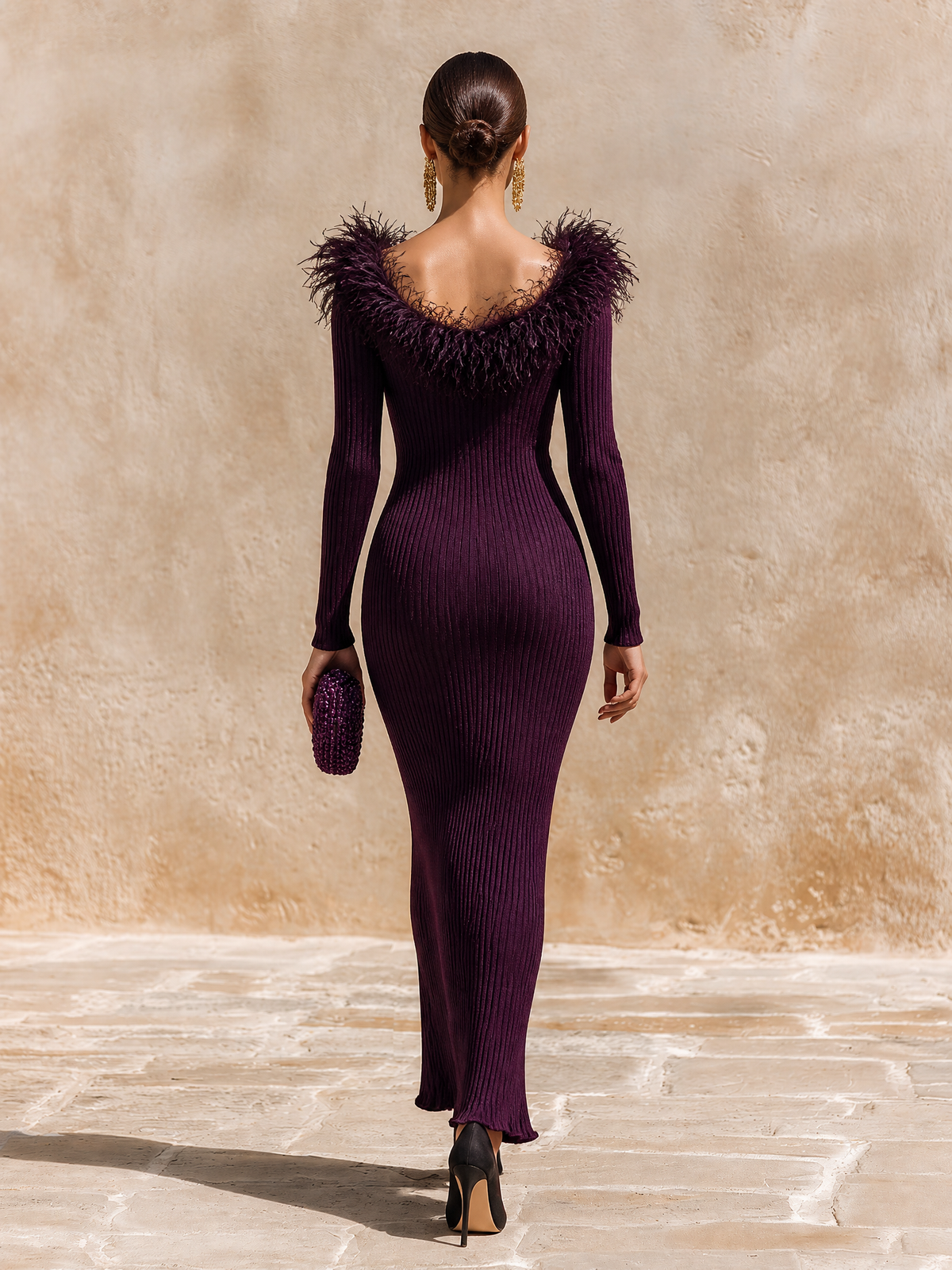 Women's Feather Trim Neck Sweater Dress – House of Velari