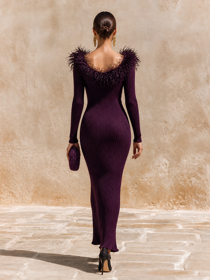 Women's Feather Trim Neck Sweater Dress – House of Velari