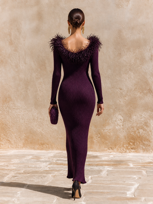Women's Feather Trim Neck Sweater Dress – House of Velari