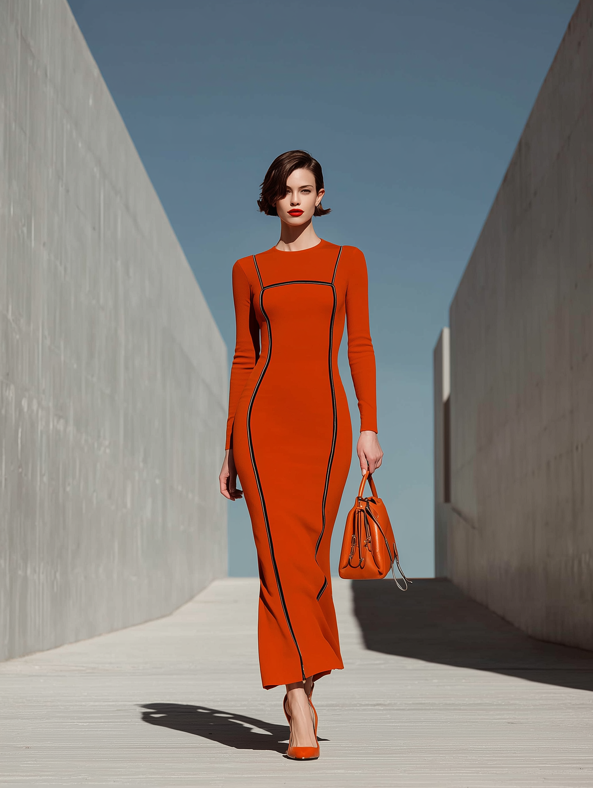 Women's Orange Long Sleeve Maxi Dress – House of Velari
