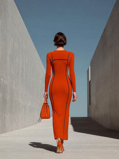 Women's Orange Long Sleeve Maxi Dress – House of Velari
