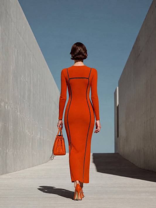Women's Orange Long Sleeve Maxi Dress – House of Velari