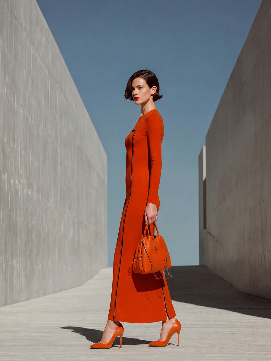Women's Orange Long Sleeve Maxi Dress – House of Velari