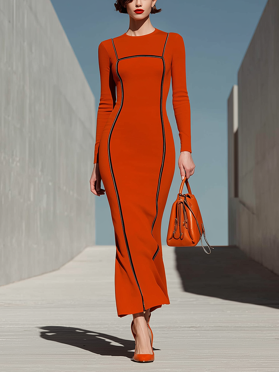 Women's Orange Long Sleeve Maxi Dress – House of Velari