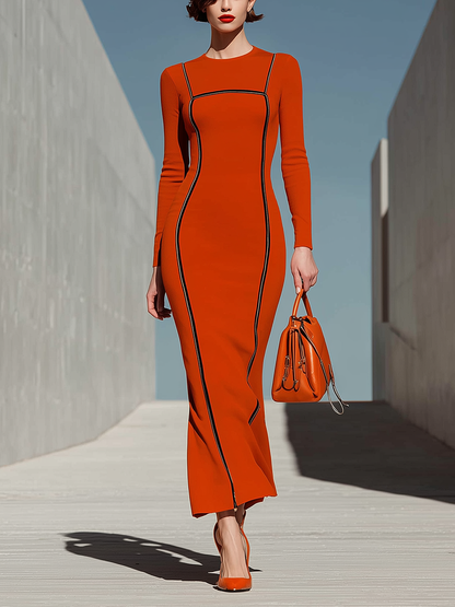 Women's Orange Long Sleeve Maxi Dress – House of Velari