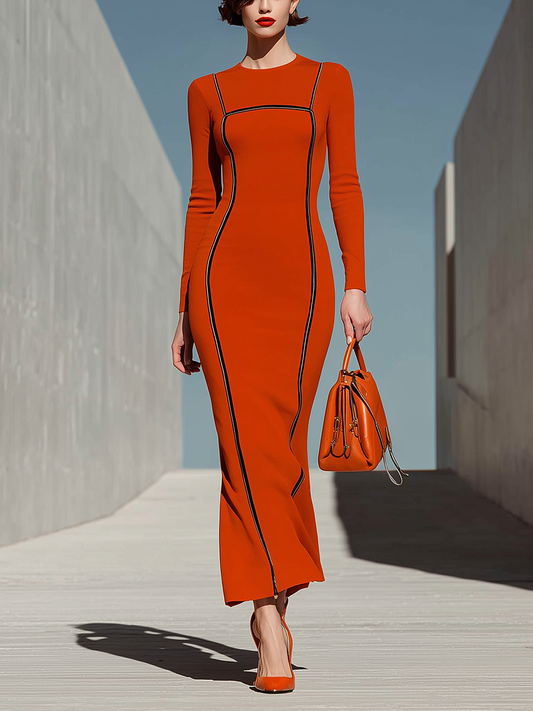 Women's Orange Long Sleeve Maxi Dress – House of Velari
