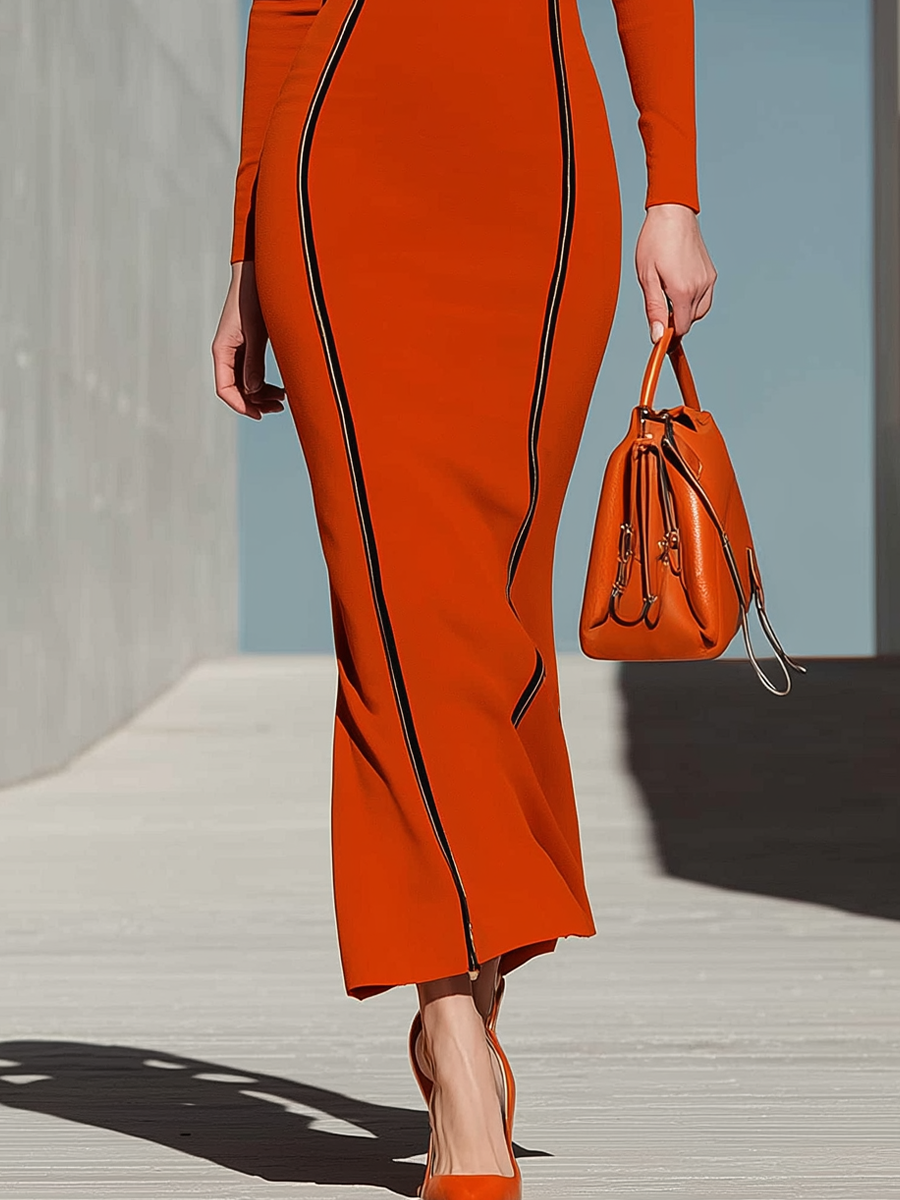 Women's Orange Long Sleeve Maxi Dress – House of Velari