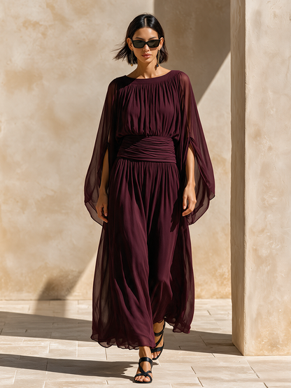 Women's Chiffon Cape Sleeve Maxi Dress – House of Velari