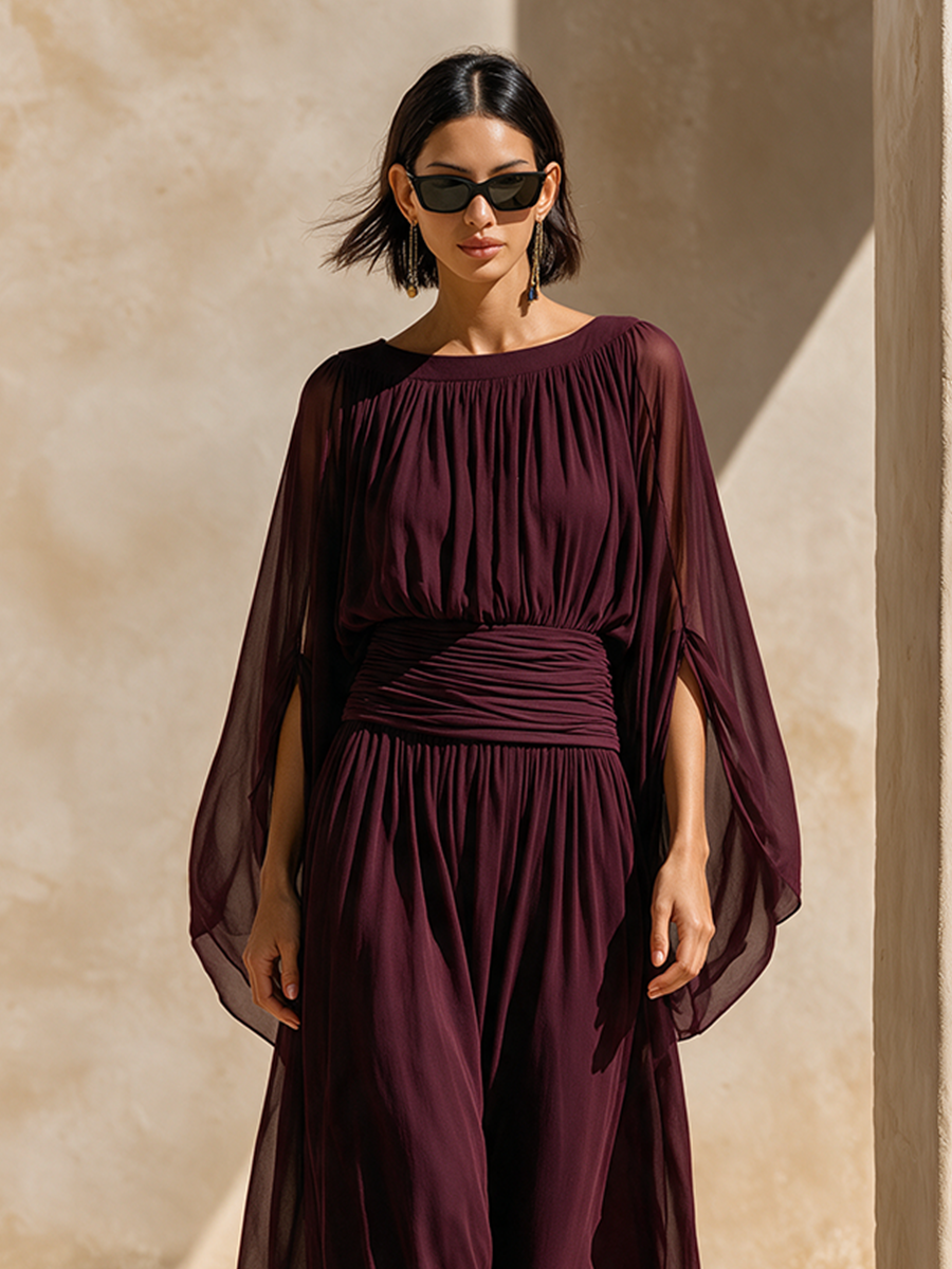 Women's Chiffon Cape Sleeve Maxi Dress – House of Velari
