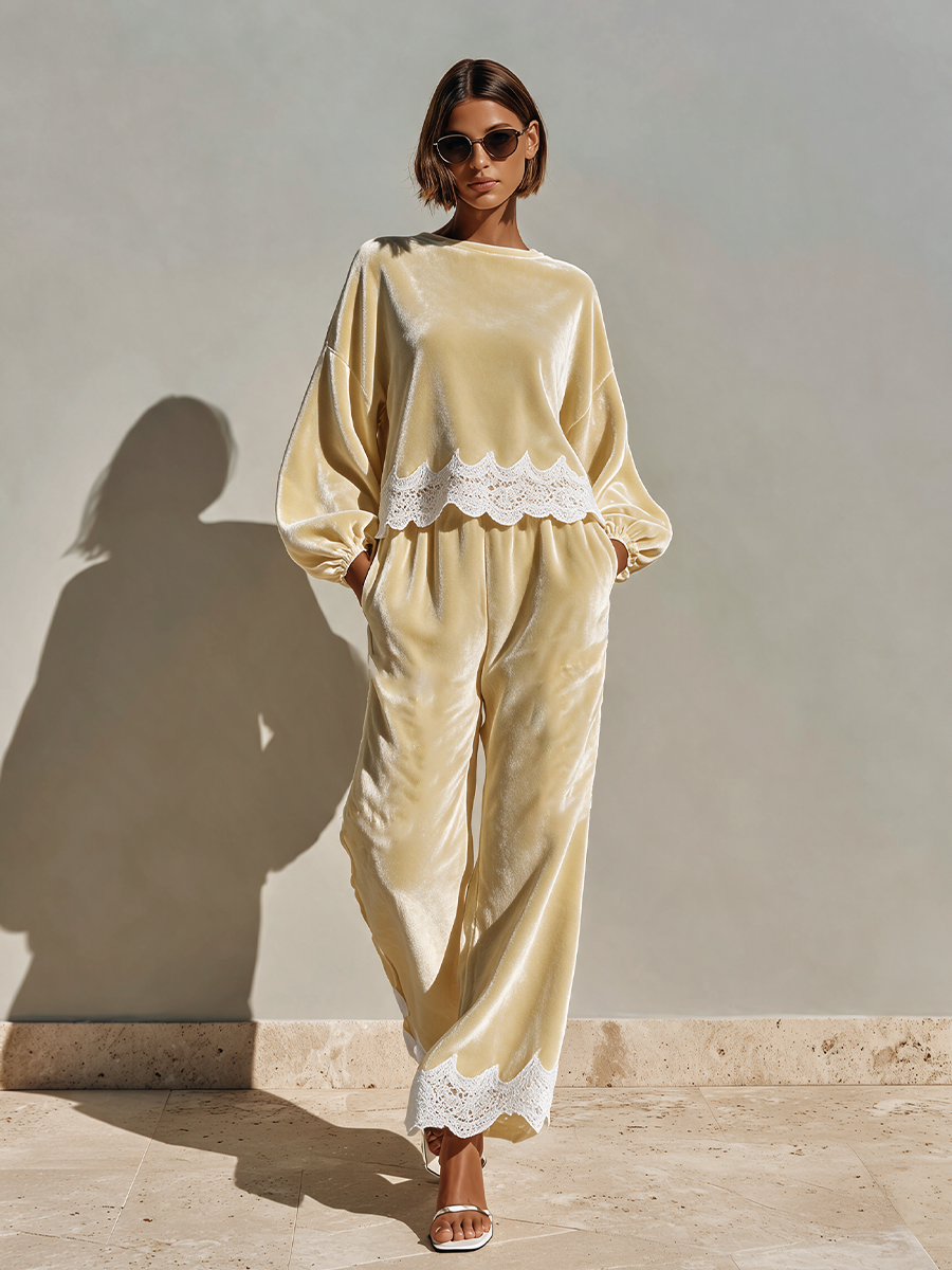 Women's Velvet Lace Detail Two-Piece Set – House of Velari