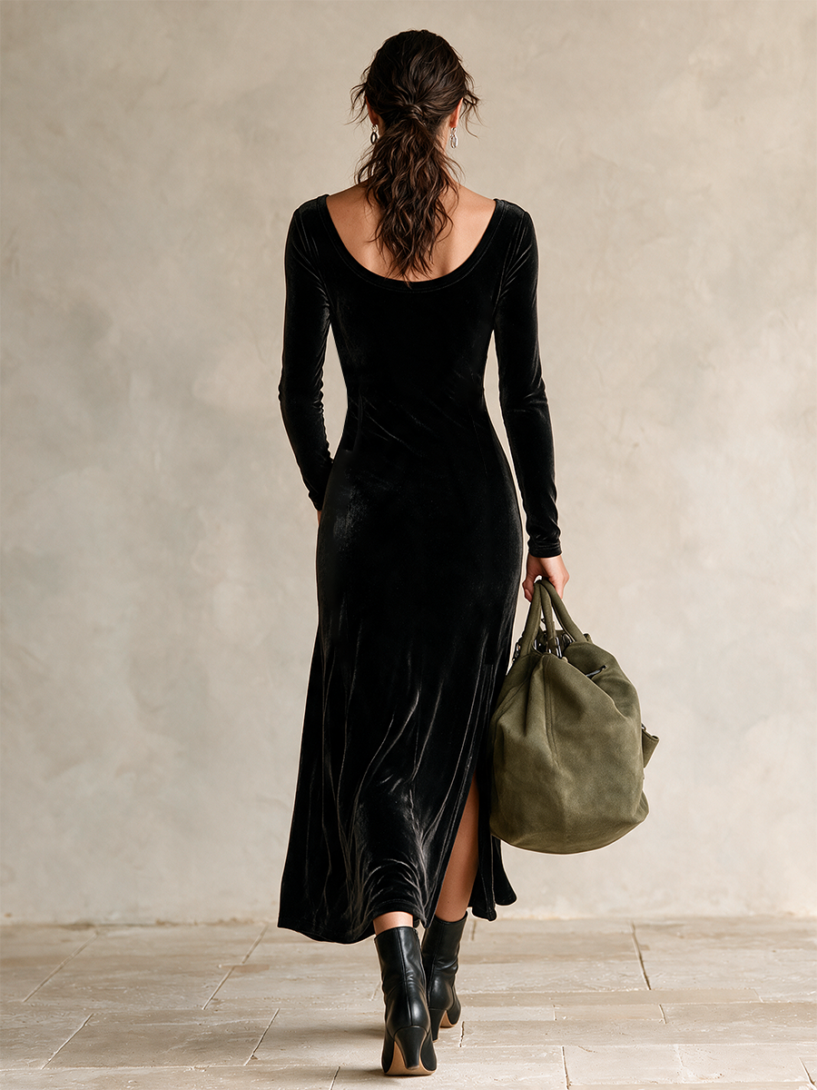 Women's Velvet Side Button Midi Dress – House of Velari