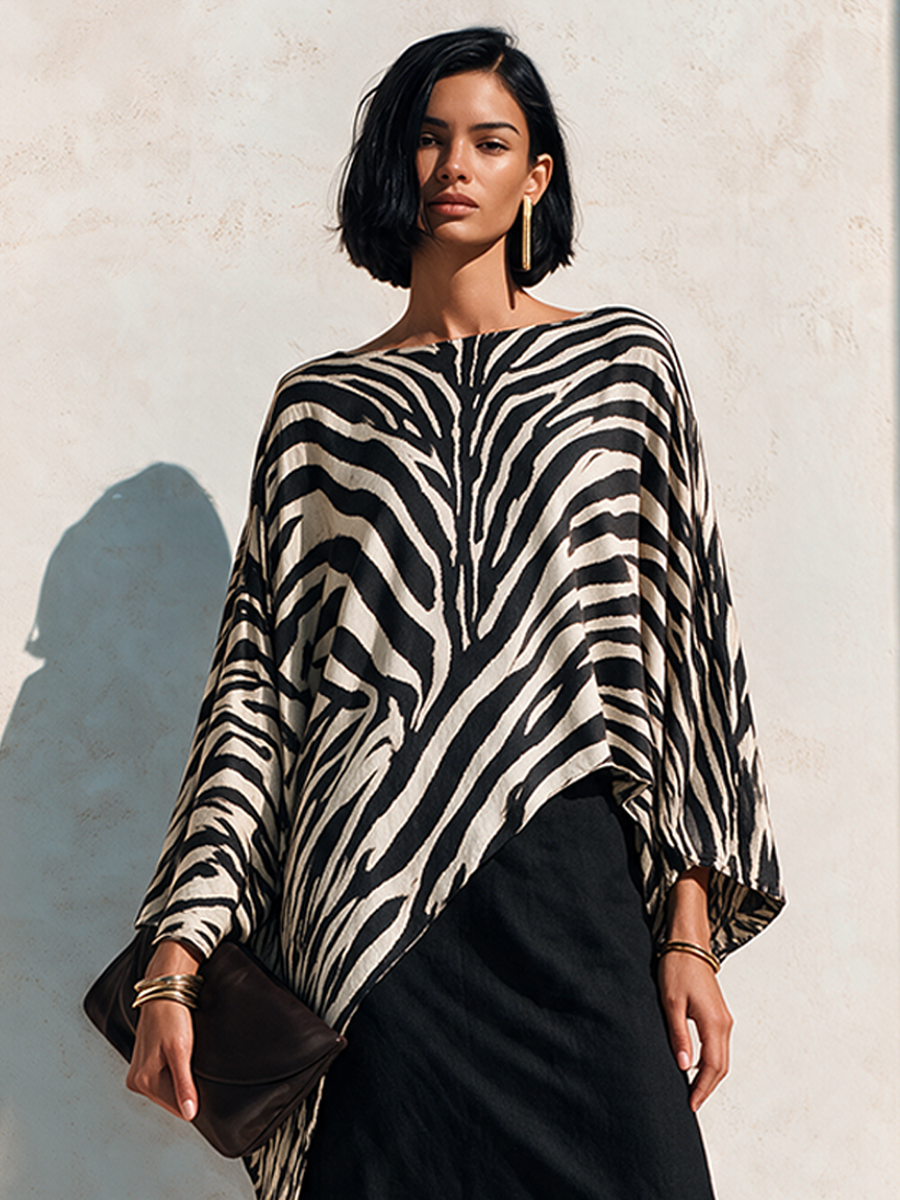Women's Zebra-Print Asymmetric Hem Cotton-Blend Top – House of Velari