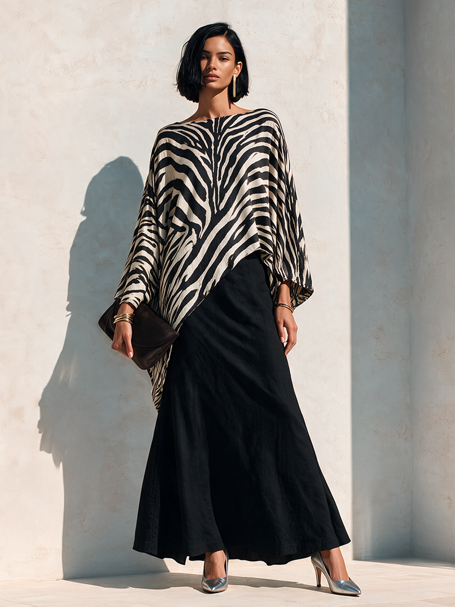 Women's Zebra-Print Asymmetric Hem Cotton-Blend Top – House of Velari