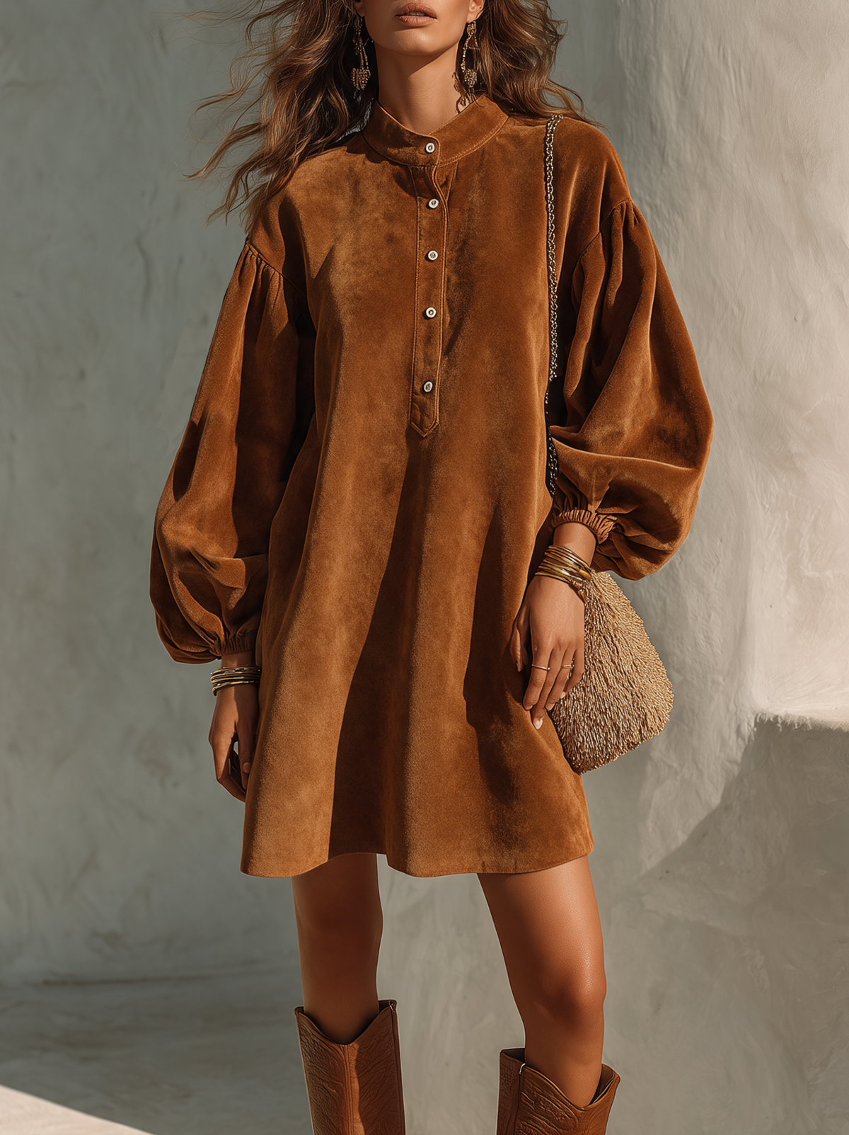Women's Vintage Velvet Lantern-Sleeve Button-Collar Mini Dress – House of Velari