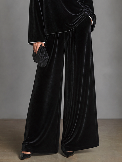 Women's Velvet Two-Piece Set Boat Neck Top & Wide Leg Palazzo Pants – House of Velari