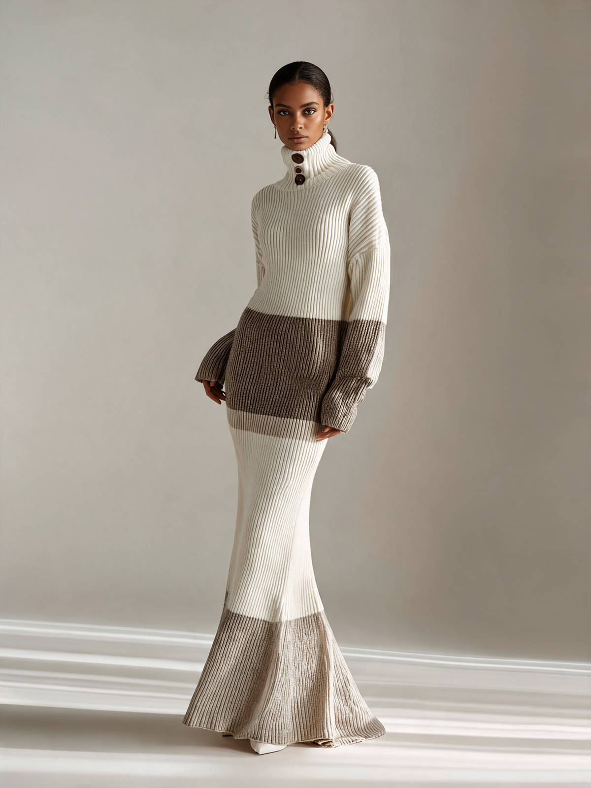 Women's Color Block Turtleneck Ribbed Knit Maxi Dress – House of Velari