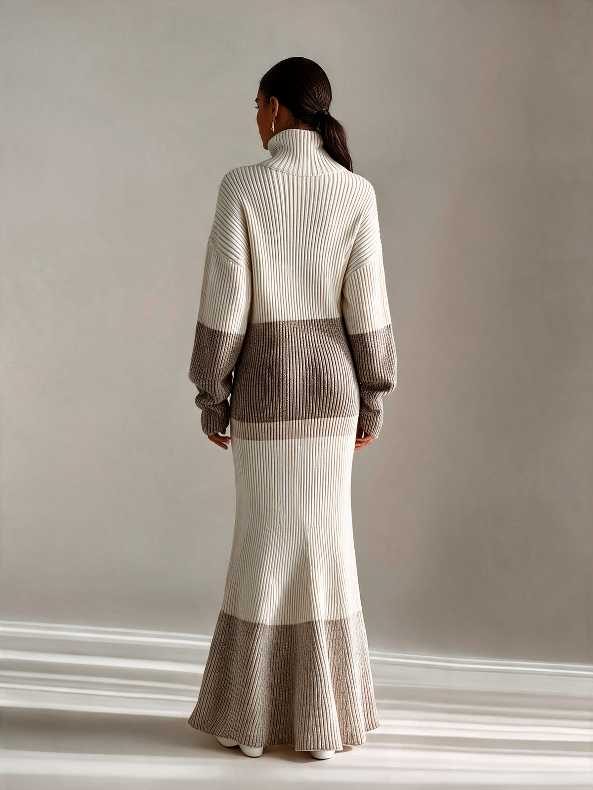 Women's Color Block Turtleneck Ribbed Knit Maxi Dress – House of Velari