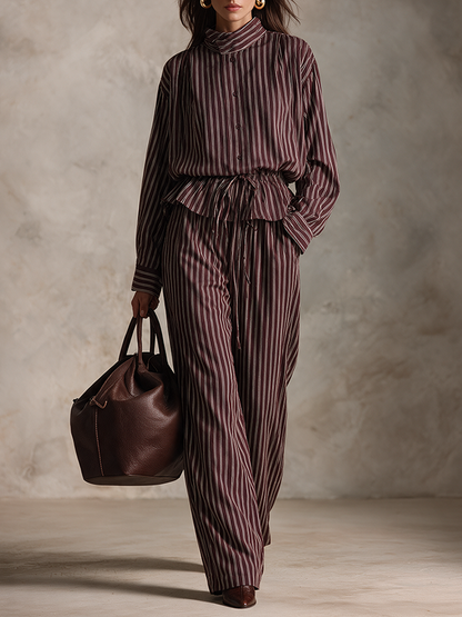 Women's Vintage Striped Shirt & Wide-Leg Pants Set – House of Velari