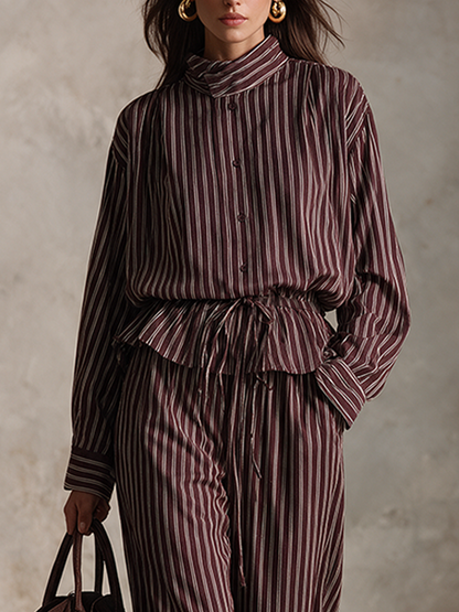 Women's Vintage Striped Shirt & Wide-Leg Pants Set – House of Velari