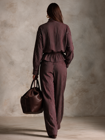 Women's Vintage Striped Shirt & Wide-Leg Pants Set – House of Velari