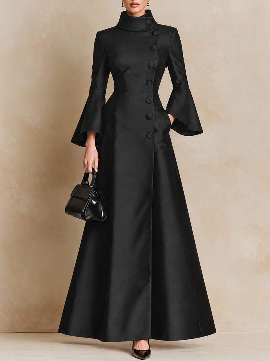 Women's Elegant High-Collar Bell Sleeve Maxi Dress – House of Velari