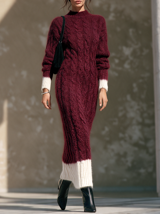 Women's Vintage Color-Block Cable-Knit Maxi Dress – House of Velari