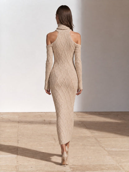 Women's Cold-Shoulder Turtleneck Cable Knit Sweater Dress – House of Velari
