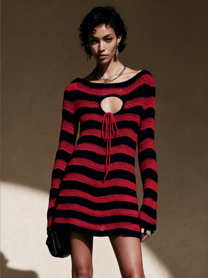 Women's Contrast Stripe Crochet Mini Dress – House of Velari