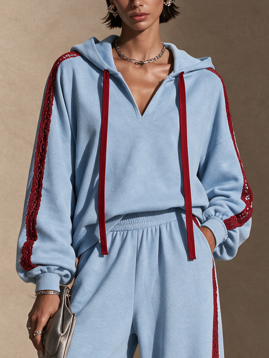Women's Contrast Lace Trim Hoodie Set – House of Velari