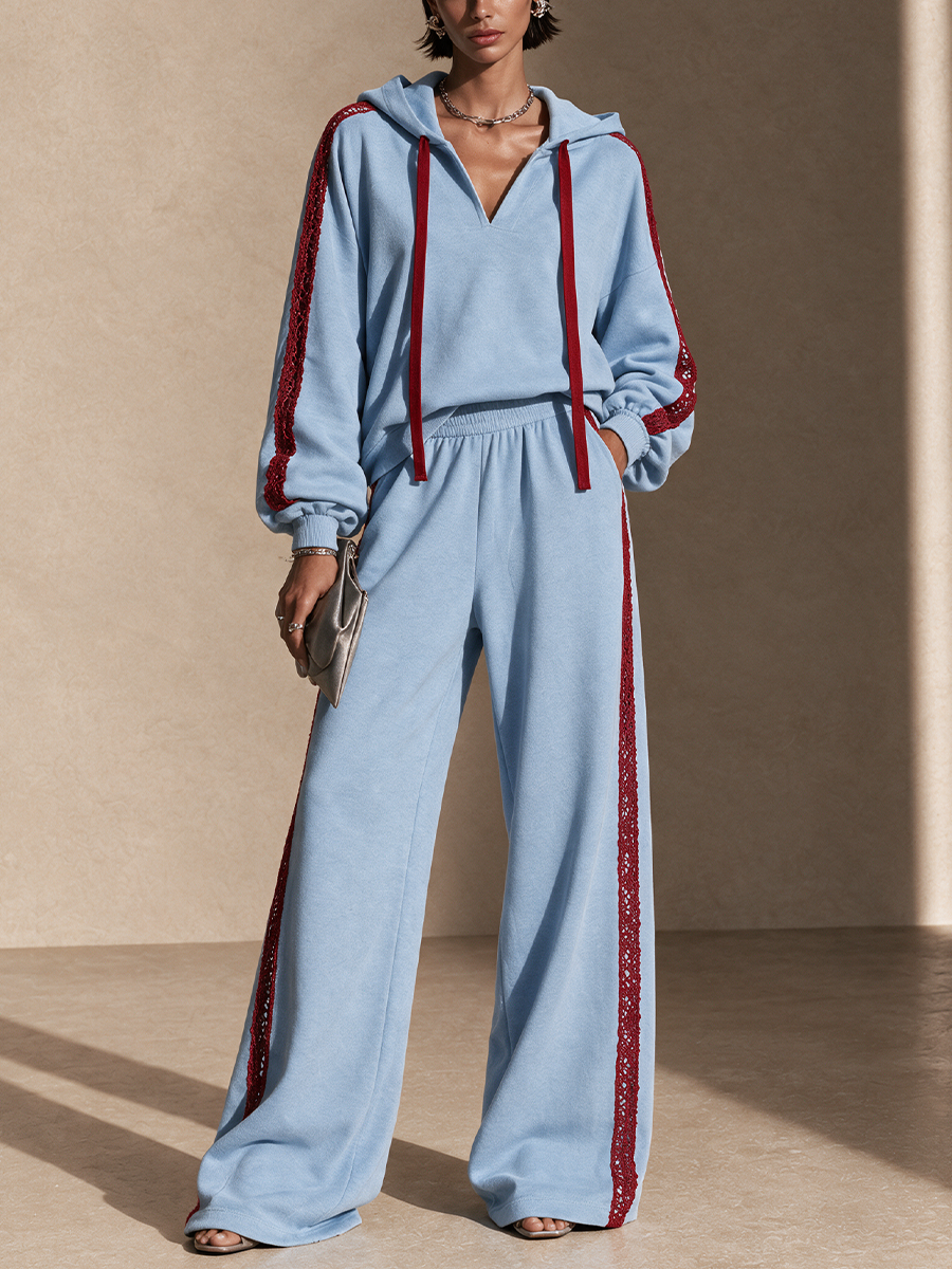 Women's Contrast Lace Trim Hoodie Set – House of Velari