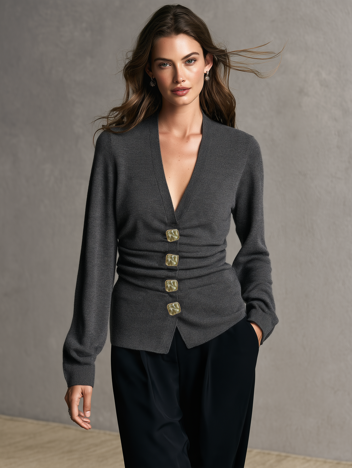 Women's Versatile Gray Stretch Knit Long-Sleeve Cardigan – House of Velari